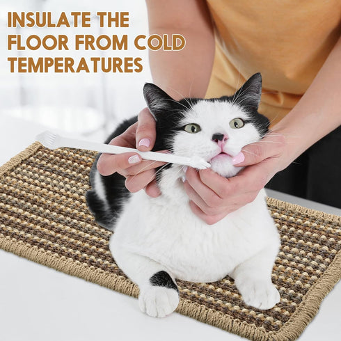 4 Pieces Cat Scratcher Mat Sisal Scratch Pad Rug 7.8 x 15.7 Inch with Adhesive Loop Tape for Protecting Furniture