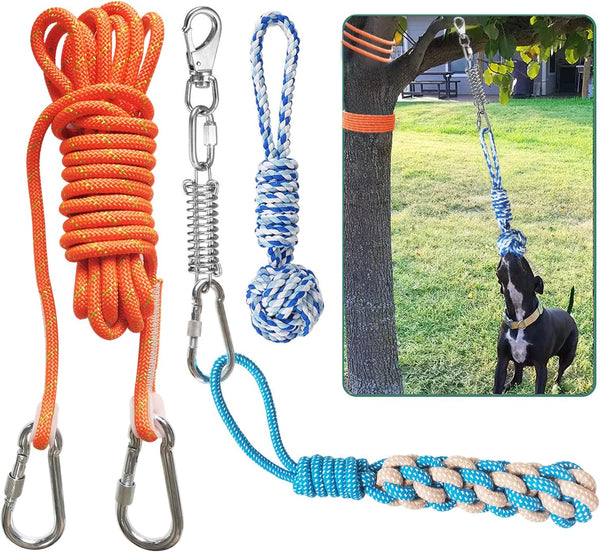 Outdoor Dog Bungee Tug Toy - Spring Pole Rope Tether for Aggressive Chewers, Interactive Solo Play for Large Dogs