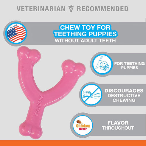 Nylabone Puppy Wishbone Chew Toy - Pink Chicken Flavor, X-Small/Petite (1 Count) for Teething Puppies