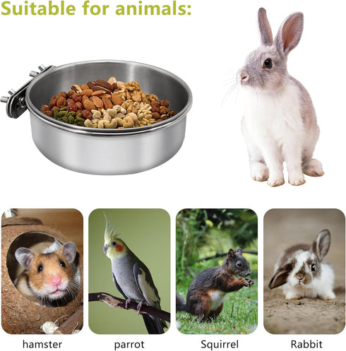Large Bird Feeding Dish Cups, Stainless Steel Parrot Food Bowl with Clamp Holder for Cockatiel, Macaw, Small Pets