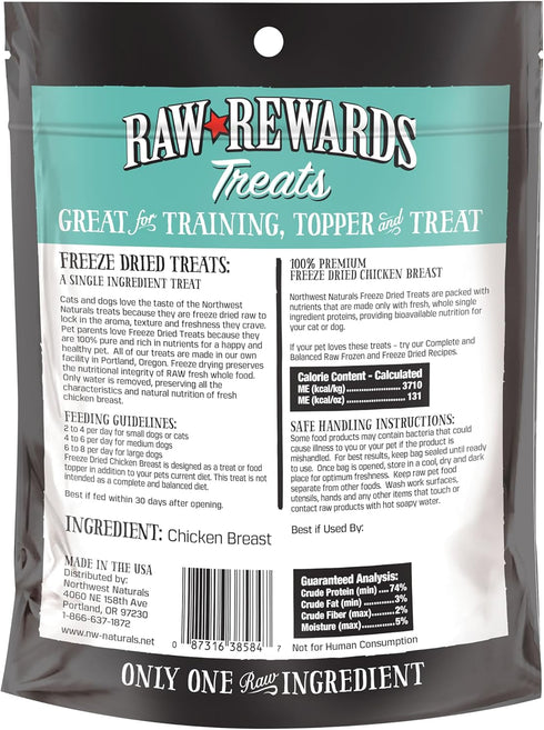Raw Rewards Freeze-Dried Chicken Breast Treats by Northwest Naturals, 3 Oz, Pack of 3, Healthy Pet Food