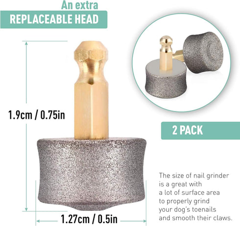 Dog Nail Grinder Replacement Head, 2 Pack Professional Diamond Tip for Paws, Replaceable Nail Grinder Wheel