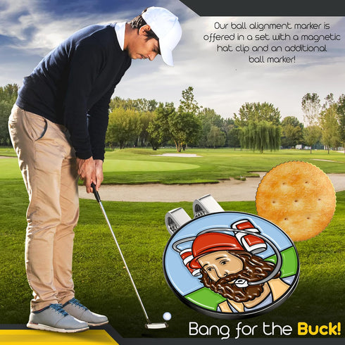 Gilmore Cracker Golf Ball Marker with Magnetic Hat Clip, Plus Bonus Drunk Caddy Golf Ball Marker