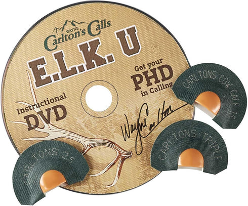 Hunters Specialties Carlton's Calls E.L.K. University PHD Tone Trough Diaphragm Game Calls Combo with DVD