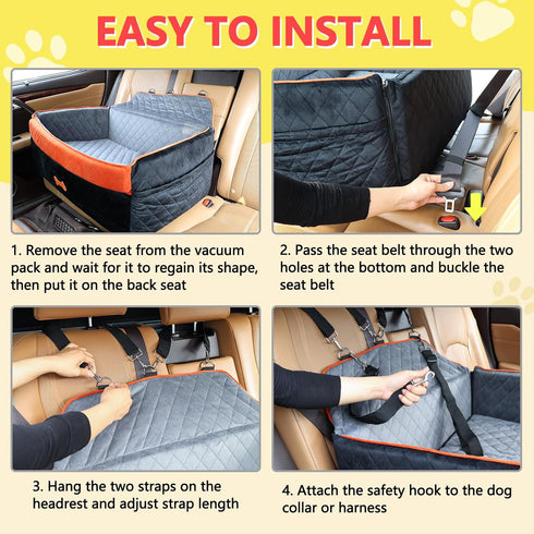 2 60 lbs/2 PetsHome Dog Car Seat for Medium Large Dogs, Detachable Washable Pet Booster Seat with Memory Foam Cushion