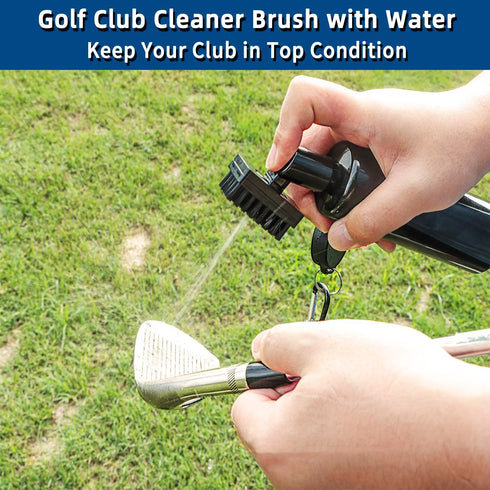 Golf Club Cleaner Brush & Golf Towel - Golf Groove Sharpener Tool with Spray Bottle & Retractable Clip