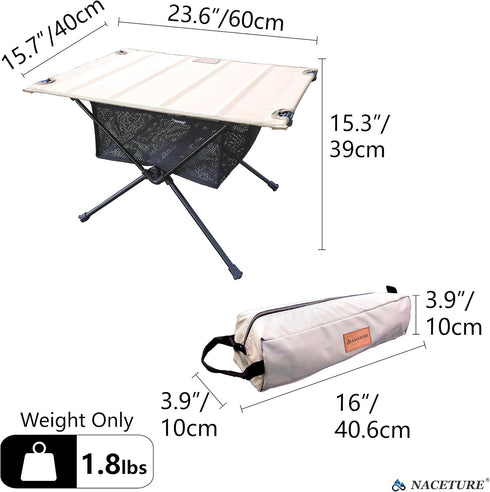 Backpacking, NACETURE Camping Table with Folding Legs and Mesh Storage Basket for Food, Coffee, or Camp Grill