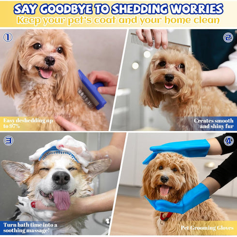 8PCS Set Dog Slicker Brush for Dogs Grooming Kit,Bath Grooming Kit for Pets,Hair Brush with Towel,Washing