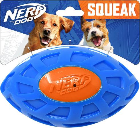 Nerf Dog 6in TPR EXO Squeak Football, Blue/Orange