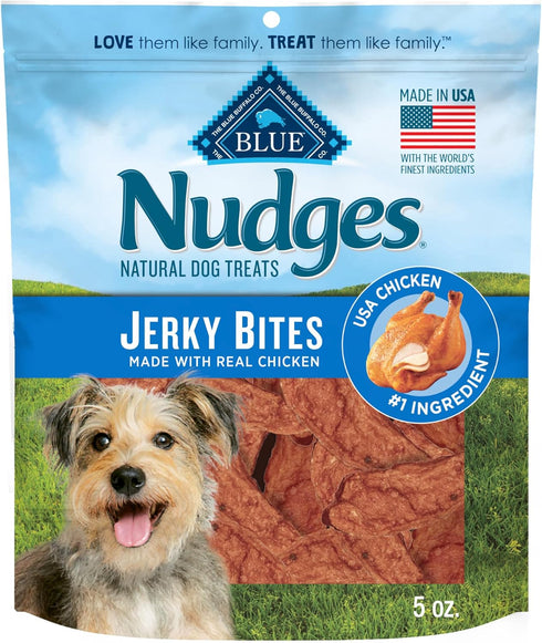 Blue Buffalo Nudges Jerky Bites Dog Treats, Chicken, 5 oz Bag, Made in the USA with Natural Ingredients