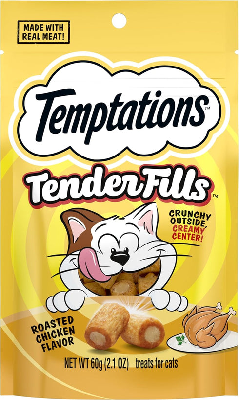 Temptations Tender Fills Roasted Chicken Flavor Crunchy & Soft Cat Treats, 2.1 oz. Pouch, Pack of 12