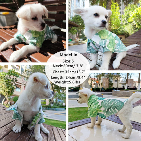 Dog Shirt Hawaiian Clothes, Leaf Printed Lapel Vest Summer Polo T-Shirt for Small Medium Dogs and Cats