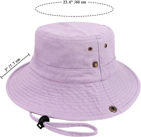 Unisex Cotton Boonie Hat, Packable Summer Outdoor Fishing Bucket Hat with String for Women Men