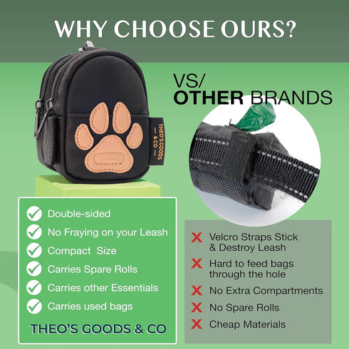 Dog Poop Bag Holder for Leash Dog Treat Pouch, Cute Premium Double Sided Bag Dispenser with Clip Attachment, Outdoor