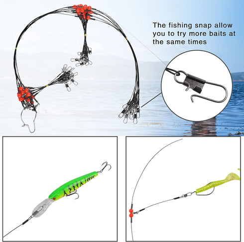 Saltwater Fishing Wire Leader with Swivels Snaps Stainless Steel Fishing Rigs for Lures Bait Hooks