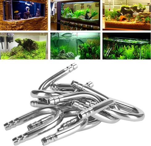 Zerodis 10Pcs U-Shape Elbow Pipe, Stainless Steel Oxygen Pump CO2 Tubing for Aquarium
