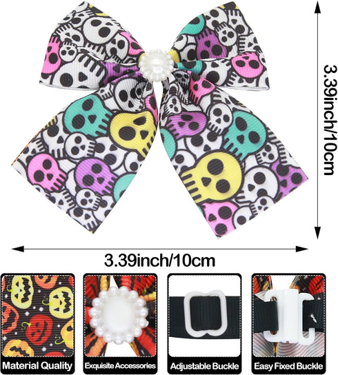 100pcs Halloween Dog Bow Ties Bulk Adjustable Neckties for Small Medium Dogs, 25 Set Pumpkin Patterns for Party Holiday