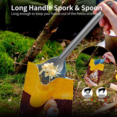OUTXE Titanium Long Handle Spork and Spoon Set - 8.7-Inch Soup Spoon, Eco-Friendly for Camping