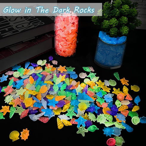 300pc Fish Tank Glow Rocks, Glow in The Dark Pebbles for Aquarium, Garden, Ponds Decor, Blue