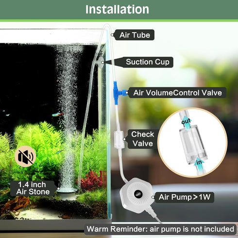 hygger Aquarium Air Stone Kit, Small Nano Bubbles for Fish Tank and Hydroponics, Stainless Steel Bubbler.