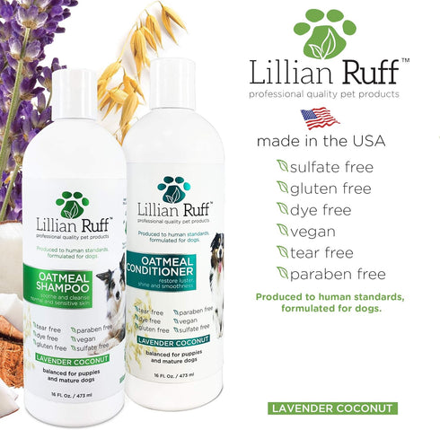 Lillian Ruff Calming Oatmeal Pet Shampoo & Conditioner for Dry Skin & Itch Relief with Aloe & Essential Oils
