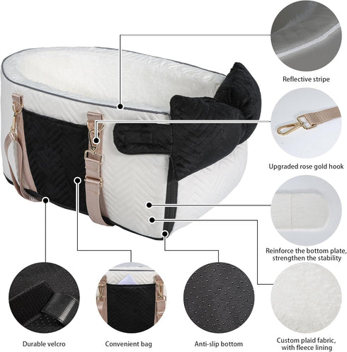 15 Lb Dog Car Seat for Small Dogs Adjustable Portable Center Console Dog Car Seat Removable Cat Booster Cars Seats