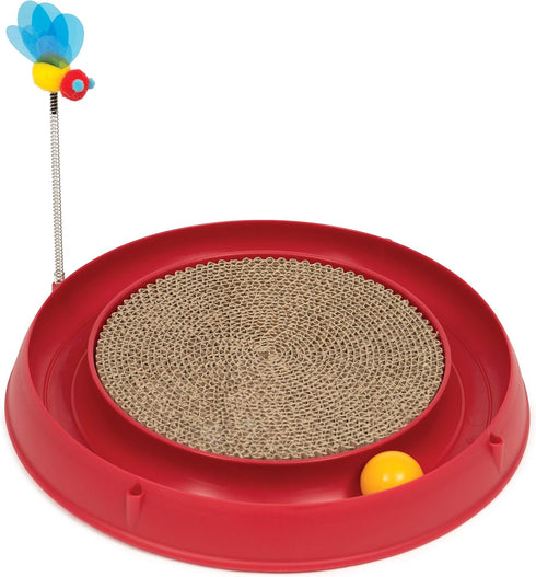 Catit Play Circuit Ball Cat Toy with Scratch Pad and Catnip Toy - Red, 43000