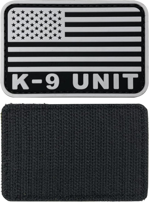 K-9 Tactical Patch 3x2 inch Black and White US Flag Patch for Tactical Hat, Cap, Vest, Trooper Clothing, Bags (White,