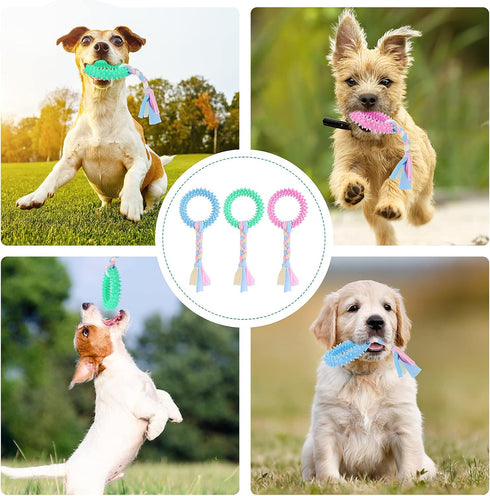 Puppy Teething Toys with Cotton Ropes, 3 Pcs Rubber Chew Toy Rings for Small/Medium Dogs