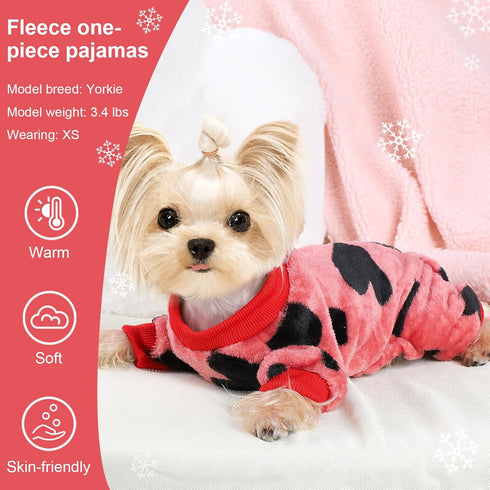 Dog Pajamas for Small Dogs, Super Soft Warm Sweater PJs, Cute Pet Clothing for Chihuahua, Yorkie, Small Love Heart Pink