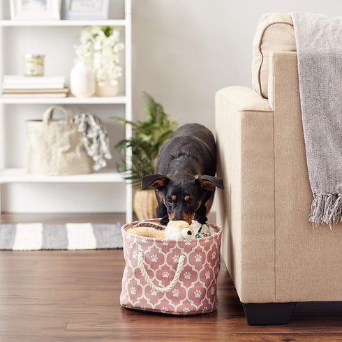 Bone Dry Pet Storage Collection, Lattice Paw Print, Rose, Small Round
