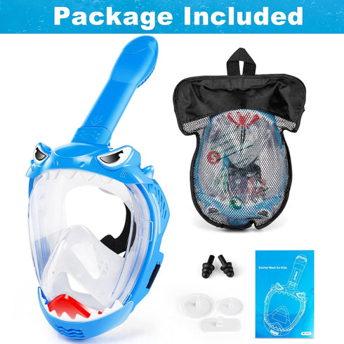 Full Face Snorkel Mask for Kids - 180 Degree Panoramic View Snorkeling Gear, Safe Anti-Leak Anti-Fog