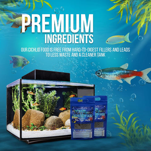 RON'S CICHLIDS African Cichlid Fish Food - Premium Tropical Fish Food Pellets for Healthier Tropical Fish (Adult Blend,