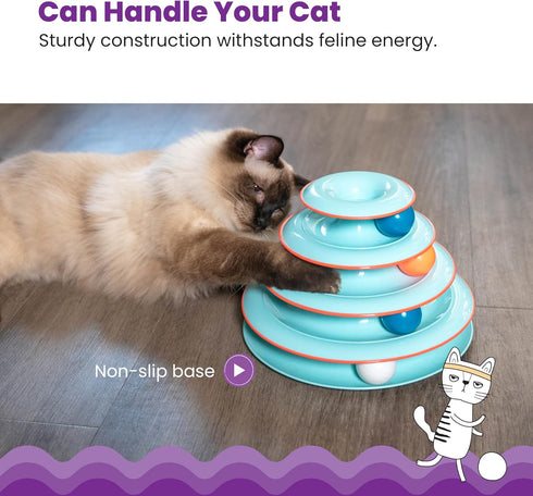 4-Tier 4 Catstages Chase Meowtain Interactive Cat Track Toy Spinning Balls, Non-Slip Base, Ideal for Indoor Cats, Blue