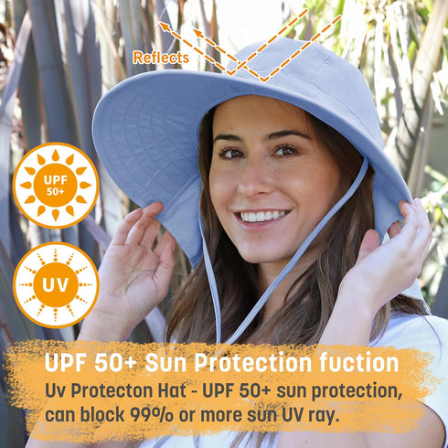 Solaris Wide Brim Women Sun Hat, UPF 50+ Sun Protection, Packable, Floral Scarf Cooling Hat with Neck Flap