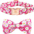 Elegant Little Tail Dog Collar with Bow, Pink Floral Adjustable Collar for X-Large Dogs