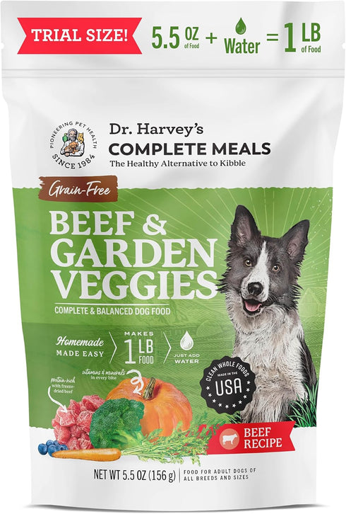 Dr. Harvey's Beef & Garden Veggies Dog Food - Human Grade Grain-Free Dehydrated Food, Trial Size (5.5 Oz)