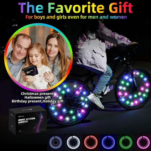 LED Bike Wheel Lights, 2-Tire Pack Bicycle Lights with Batteries Included, Stocking Stuffer Birthday Gift for Kids