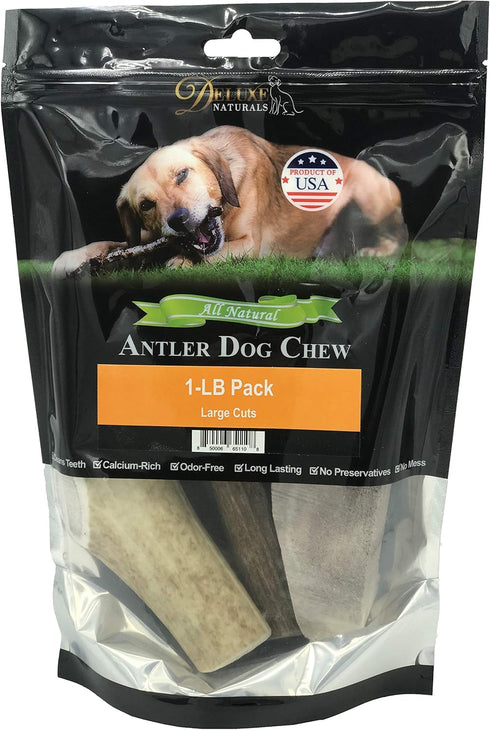 Elk Antler Chews for Dogs - Naturally Shed USA Collected A-Grade Premium Elk Antlers, 1-LB Large Cuts, All Natural