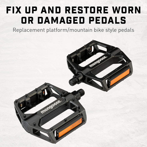 Mongoose Bike Pedals for Adult Mountain Bikes - Lightweight Alloy Wide Platform with 1/2" and 9/16" Adapters