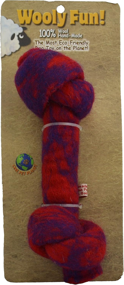 One Pet Planet Wool Knotted Bone Chew Toy, 8.5-Inch, Red