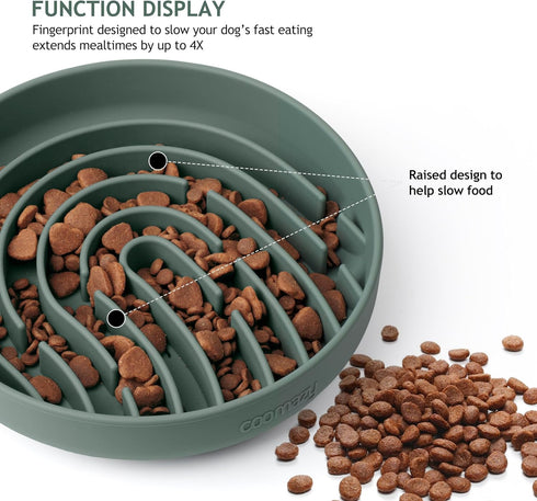 Coomazy Silicone Slow Feeder Bowls, Interactive Puzzle Toy for Dog Cat Food Training, Prevents Overeating (Dark Green,