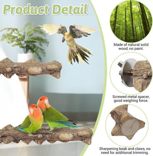 PINVNBY 3Pcs Bird Perches for Cage, Nature Wood Prickly Parrot Stand Toy for Small Medium Birds, Parakeet Cockatiel