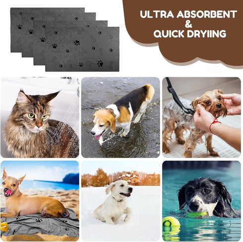Chumia 4 Pcs Dog Towels - Microfiber Absorbent Towel for Drying Dogs, Quick Drying Paw Towel for Medium Dogs (Gray, 24