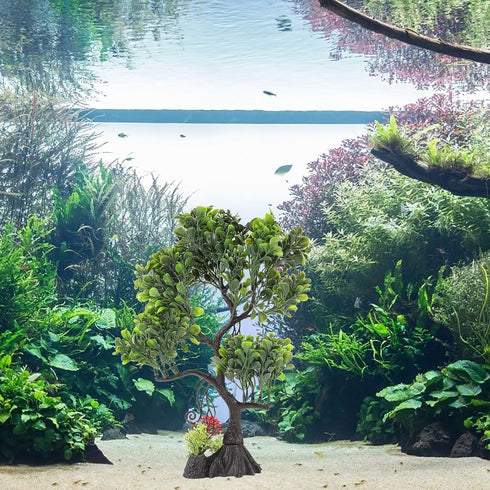 Ipetboom Green Artificial Plastic Plants, Aquarium Bonsai Tree Plant Fish Tank Decorations for Goldfish Betta