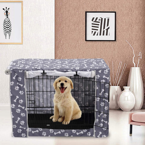 Pethiy Durable Polyester Dog Crate Cover - Universal Fit for Most 24 Inch Wire Dog Crates - Cover Only - Sky Gray