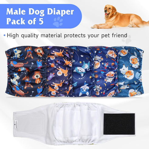5 Pack Dog Diapers Male, High Absorbing Dog Wraps, Belly Bands for Male Dogs with Incontinence or Frequent Urination