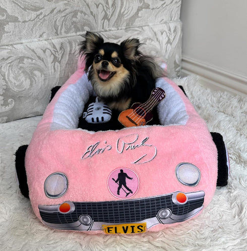 Megatoys Elvis Plush Car Pet Bed Pink Pet Bed with Musical-Design Pillows