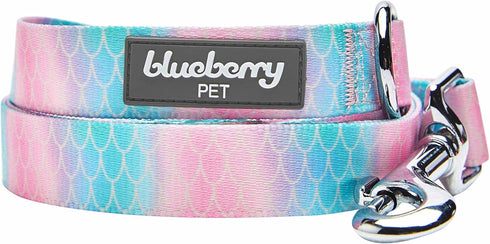 Blueberry Pet Summer Sparkle Dog Leash, 5 ft x 5/8", Small Size, Nautical Ocean Mermaid Scales Print in Pink and Blue