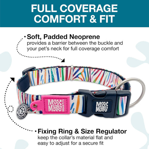 Max & Molly Rainbow Zebra Stripes Dog Collar with Safety QR Code Tag, Soft Adjustable Waterproof Collar for Large Dogs
